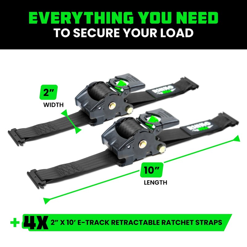 Rhino USA E Track Retractable Ratchet Tie Down Straps -
