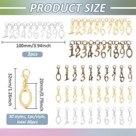 BENECREAT 33Pcs 3 Colors Number 0-9 Charm Knitting Row Counter Alloy Chain, Number Stitch Marker Charms with Lobster Clasp Stitch Markers for Knitting Weaving Sewing Accessories