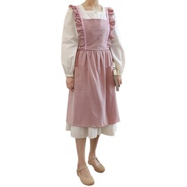 Cute Cotton Cross Back Aprons Home Kitchen Garden Art Painting Female Pinafore Florist Shop Overalls (Pink, 32Wx 34L)