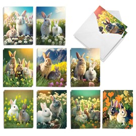 The Best Card Company 20 Assorted Blank Notecards Box Set 4 x 5.12 Inch with Envelopes (10 Designs, 2 Each) Happy Bunnies AM10543OCB-B2x10