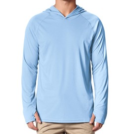 Peakwell Men's UPF 50+ Sun Protection Long Sleeve Hoodie Fishing Rash Guard Tops Lightweight UV-Shirts (Sky Blue, XL)