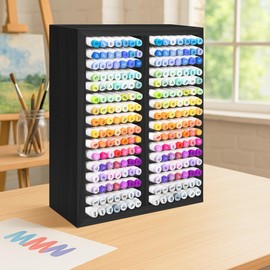 PROLEE Marker Storage Organizer for 224 Markers,Wooden Alcohol Marker Holder with 32 Slots,Markers Pens Pencils Art Supply Storage Rack for Desk Home Classroom Office Decor (Black, 15“x11”x5.2 “)