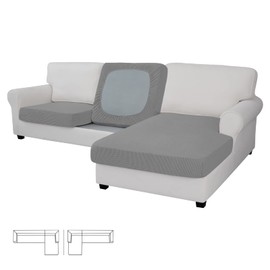 Easy-Going Stretch 3 Pieces Couch Cushion Covers for Sectional Sofa Left/Right L Shape Chaise Lounge Sofa Seat slipcover Anti-Slip Sofa Cover Soft (2 Seater + 1 Chaise, Light Gray)