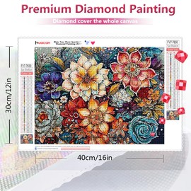 Huacan Diamond Painting Kits 5D Flower Diamond Art Kits for Adults, Full Square Drill Diamond Dots Floral Paint by Diamonds Gem Art Gift Home Decor 12 * 16inch