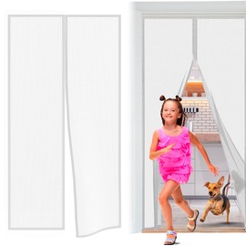 PUREVACY Magnetic Screen Door Fits Size up to 38" x 82". White Full Frame Mesh Curtain for Enter Door. Sliding Screen with 26 Self Sealing Magnets. Outdoor Net for House, Garage, Patio