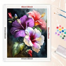 Hibiscus Flower Art: Floral Art Paint by Numbers Kit for Adults - DIY Hibiscus Flower Painting on Canvas 16x20 Inches, Acrylic Paint Set, Suitable for Beginners, For Home Decoration or Gifts