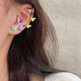 Xduargs Boho Colorful Butterfly Earrings Cute Butterfly Earrings Set Rainbow Butterfly Tiny Earrings Funny Butterfly Earrings 3D Butterfly Earrings Minimalist Butterfly Animal Earrings for Women