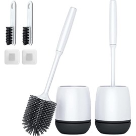 Timotech Cepillo de Inodoro de Silicona, Juego de 2 Escobillas para Inodoro con Soporte, Accesorios de baño, Limpiadores de Inodoros con Cerdas de Silicona, Cepillo Limpiador de Inodoro (2 Piezas)