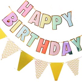 ABC Market Decoración Banner Letrero Kit Feliz Cumpleaños Happy Birthday con Banderines Colorido Fácil de Montar Colgar para Fiesta Adorno Reutilizable Rose Gold Vintage