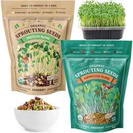 Seedboy Organic Sprouting Seeds Variety Pack - Two 8oz Bag Bundle - Superfood & Protein Blends, Non-GMO, USA-Grown Microgreens Mix, Makes 12 Quarts of Sprouts (36 Servings) (Superfood/Protein)