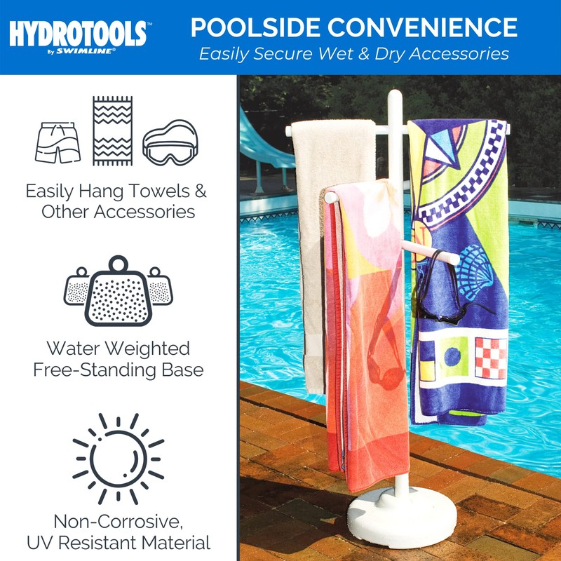 SWIMLINE HYDROTOOLS 89032 Free Standing Poolside Adjustable-Towel Rack With Water