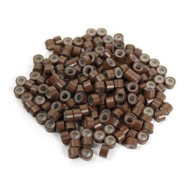 Auburn Brown 200 Pcs Silicone Lined Micro Rings Beads Locks For I Stick Tip Feather Human Hair Extensions by mega made inc