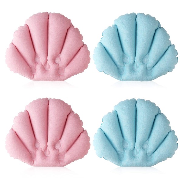 sansheng Inflatable Bath Pillow,Bath Pillows for Tub -(10x12inch) Bathtub Pillow Headrest - Terry Cloth with Suction Cups Inflated Neck Support for Bathtub（Pink & Blue） 2 Pack