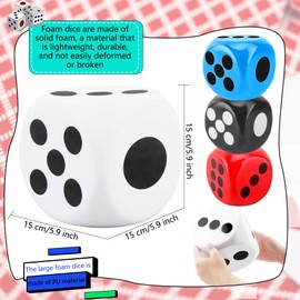 Cotiny 4 Pcs 6 Inches Foam Dice Large Giant Foam Dice Toy for Board Game Birthday Casino Themed Party Decorations, 4 Colors (Color Style 1)