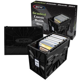 BCW Graded Comic Book Bin, Black 2 Pack - For ~30 Graded Comic Book Slabs | Acid Free Comic Book Storage Organizer | Heavy Duty Plastic Comic Storage Box | Stackable Comics Short Box | With Partition