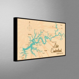 Lake Cumberland Kentucky Vintage-Style Map Professionally Framed Giclee Archival Canvas Wall Art for Home & Office by Lakebound (12" x 18")