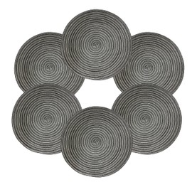 Karlesi Round Braided Placemats Set of 6 Washable Round Placemats for Kitchen Dining Table 15 inch Woven Fabric Table Mats(Dark Grey)