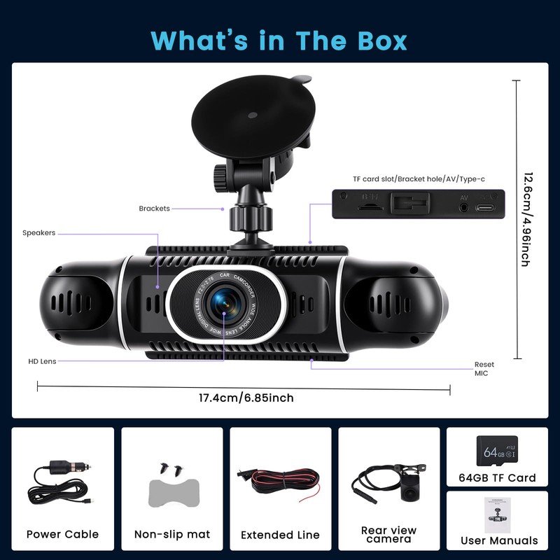 360° Dash Cam Front/Rear/Inside/Side 4-Channel Dash Camera FHD 1080P×4 Car
