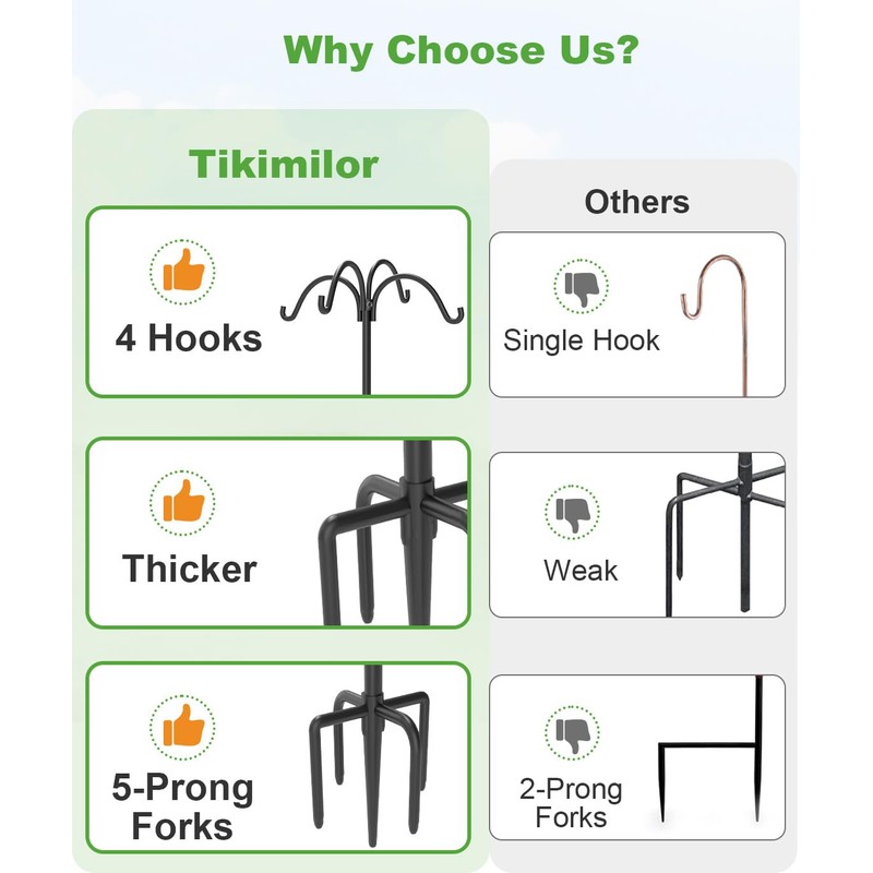 4-Hooks Shepherds Hooks for Outdoor, 92" Heavy Duty Bird Feeder