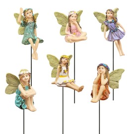 6Pcs Mini Resin Fairy with Stick Miniature Fairy Figurines Resin Tiny Fairies Figurines Miniature Fairies Statues Ornaments for DIY Projects Micro Landscape Dollhouse Garden Yard Lawn Home Decoration
