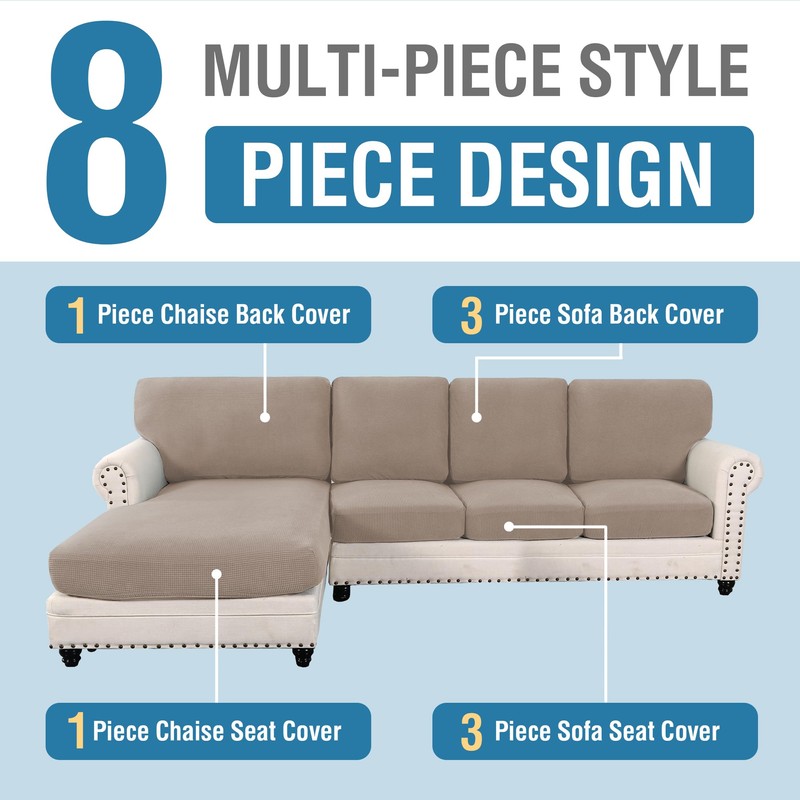 H.VERSAILTEX 2025 New Sectional Couch Covers 8 Pieces Stretch Sofa