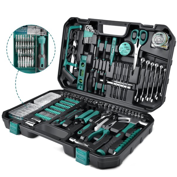 Sundpey Household Tool Kit 300-Pcs - Home Auto Repair Tool Set - Complete General Hand Tool Kits for Handyman & Precision Screwdriver Set & Wire Stripper & Metric Hex Key & Tool box Case for Men Women