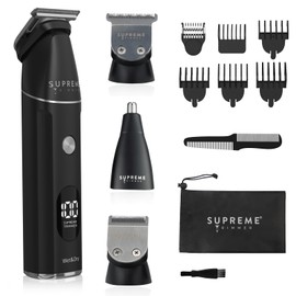 Supreme Trimmer All-in-One Waterproof Multigroomer for Men | Beard, Body, Pubic & Nose Hair Trimmer Kit | No-Nick LCD Grooming Clippers, Rechargeable Full Body Shaver | SMG3030