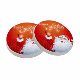 oFloral Red Christmas Coasters for Drinks Santa Claus Happy Holiday Cups Place Mats for Home Decor Set of 2, 4 Inch