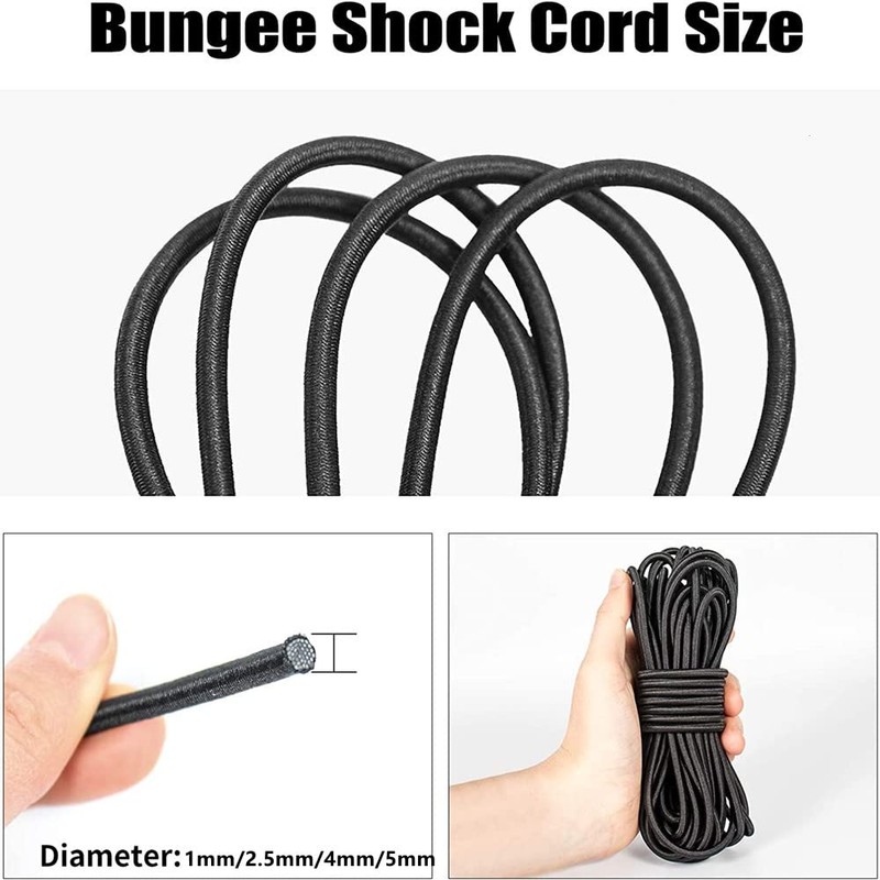 Black Elastic Bungee Cord 10m (5mm) 100% Stretchy Shock Absorbing