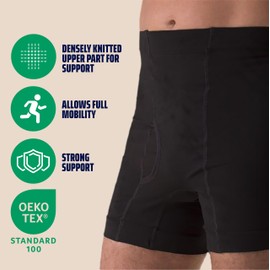 Corsinel Regular Male Boxer Low for Medium Ostomy and Hernia Support (Black, XXL) | Seamless Ostomy & Hernia Briefs for Men | Comfortable Ostomy & Hernia Support Underwear | Colostomy Support Garment