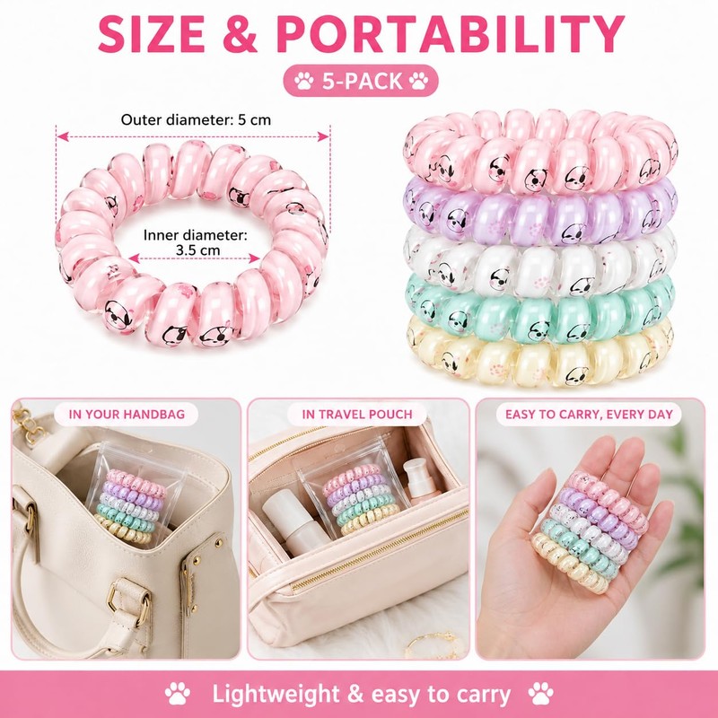 Tangdira Spiral Hair Bobbles Set of 5 Waterproof for Women