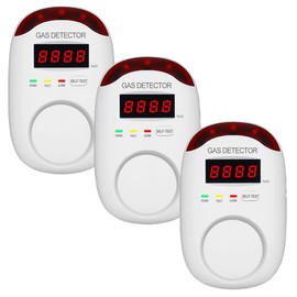 Natural Gas Detector, Plug-in Natural Gas Alarm and Monitor for Home, Kitchen or Camper, Propane Methane Gas Leak Detector Monitor with Voice Warning & Digital Display - 3 Pack