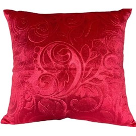 TangDepot Heavy Velvet Embossing Throw Pillow Cover, Classis Floral Anaglyph Velvet Fabric, Decorative Pillow Cover, Indoor/Outdoor Pillows Shell, Cushion Cover - (12" x 12", C08 Red)