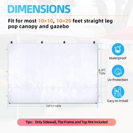 Joramoy Instant Canopy Sunwall 10×10 for Pop Up Canopy, Waterproof, UV Protection Canopy Sidewall, 1 Pack Straight Leg Canopy Side Panels Only（10×10, White)