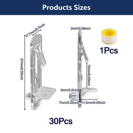 32 Pcs Clear Plastic Shelf Support Pegs 5mm Self-Locking Cabinet Pins Durable Support Pegs for 5/8 Inch (16mm) Shelf Bracket Clips with PTFE Thread Seal Tape for Bookcases, Closets & Kitchen Cabinets
