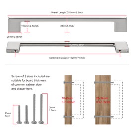 TUNNY 5 Pack Classic Cabinet Handles-7.5"/192mm Screw Spacing Matte Nickel Brushed Furniture Hardware Handles for Kitchen Cabinets Bedroom Cabinet Pull