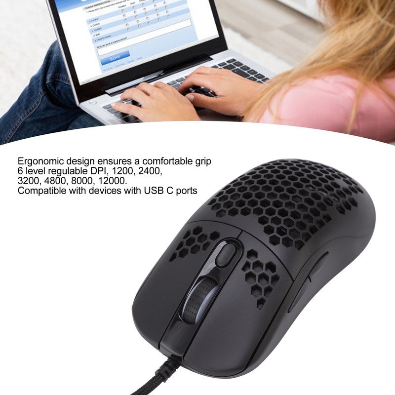 RGB Mouse Cellular Hollow Design Lightweight Wired Backlight 12000DPI 6