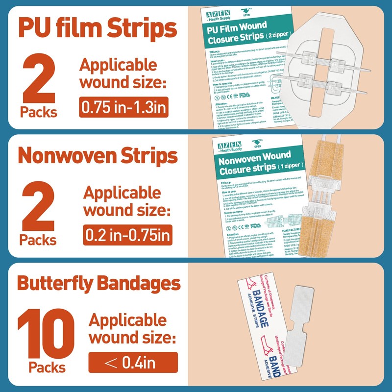 AZEN 14 Pack Emergency Wound Closure Strips, Butterfly Bandages, Emergency