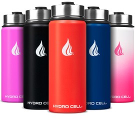 HYDRO CELL Stainless Steel Insulated Water Bottle w/Straw, 2 Lids Metal Vacuum Flask with Modern Leakproof Sport Straw Design (Mandarin 18oz)