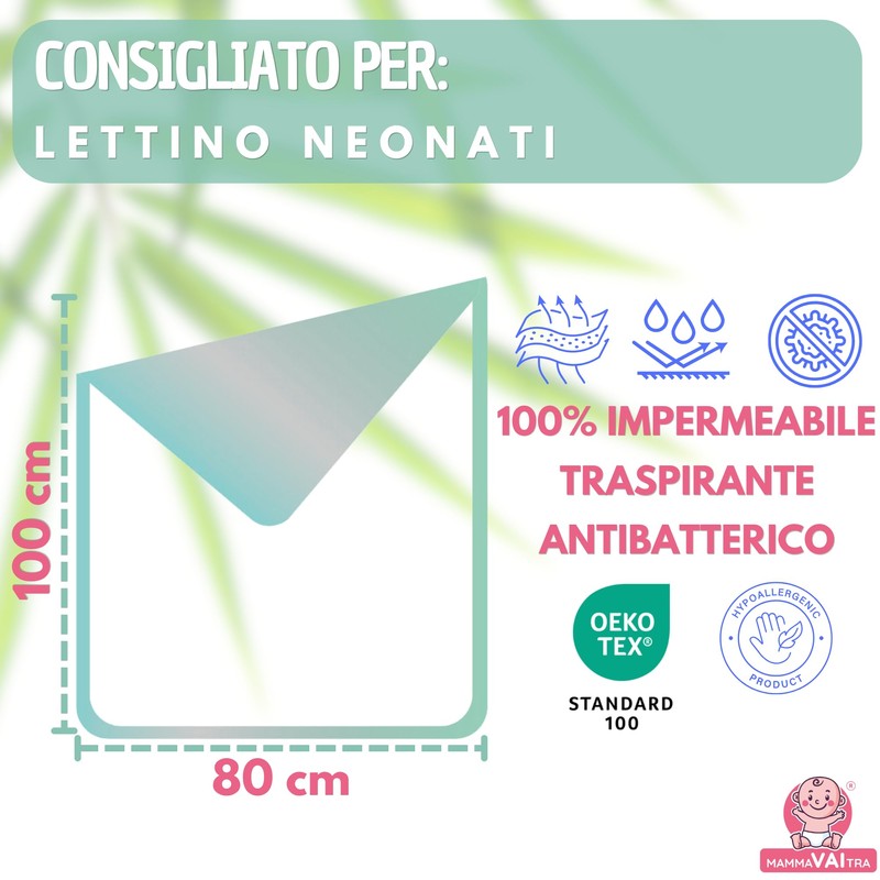 Traversa Impermeabile Lavabile Bambù 80x100 cm Lettino Culla Coprimaterasso