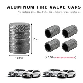4 PCS Car Tire Valve Stem Caps, Leakproof Aluminum Vehicle Tire Wheel Air Caps with Plastic Seal, Corrosion Resistant Tyre Valve Stem Cover for Cars Trucks Motorcycles (Gray)