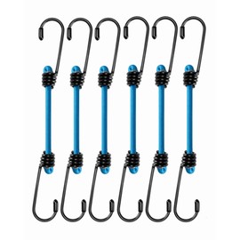 4'' Blue Mini Short Bungee Cords with 6mm Diameter & 2.5X Stretch, Small Bungee Straps with Excellent UV Protection & Upgraded Steel Hooks for Small Items, Door, Blind, Sun Shades (6 Pcs)