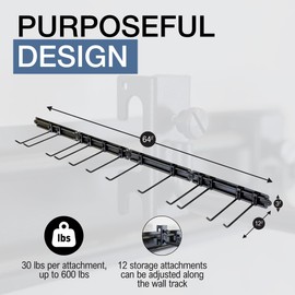 StoreYourBoard 64" Modular Garage Garden Tool Organizer Wall Mount – Heavy Duty Garden Tool Rack for Garage Organization and Storage, Wall Tool Organizer for Shovels, Rakes, Yard Tools, Holds 600 lbs