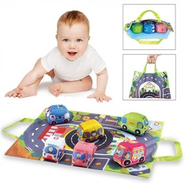 Smiim Baby Cloth Mini Car Toy with Storage Bag Included, Educational Toy, Play Mat, Baby Shower Gift, Safety Inspected for Materials and Paint Safety