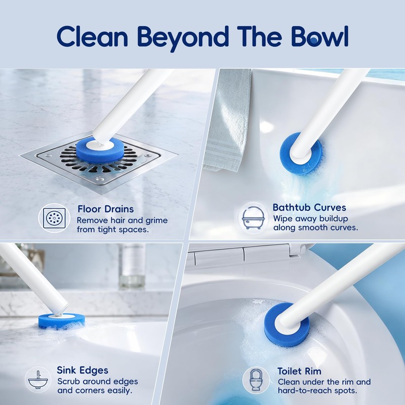 Toilet Bowl Cleaning Wand, Disposable Toilet Brush Kit with Replacement