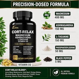 Suplementos de cortisol súper calmados para mujeres y hombres con glicinato de magnesio, Ashwagandha, L-teanina, fosfatidilserina, ginkgo y melena de 