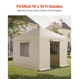 VEVOR Winter Gazebo Cover Fits 10 x 10 ft Hardtop Gazebos, All-Weather Gazebo Cover with Sidewalls & Mesh Windows, High-Density PE Material, Enclosed Storage Shelter Covers, Gazebos not Included