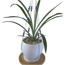 ATLanyards Teal with Wood Beads Plant Shelf | Teal Plant Hanger | Floating Plant Holder | Plant Lover Gift (23" - 2 Bead Sets)