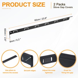uxcell 2 Packs Stove Gap Covers, Aluminum Stove Gap Filler Range Trim Kit, Heat Resistant and Easy to Clean Stove Guard 23.6Inch Length for Kitchen Countertop (0.3Inch, Black)