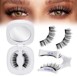 QUEWEL Magnetic Eyelashes, 1 Pair of Fine Magnetic Eyelashes, Reusable Magnetic Eyelashes with Applicator, No Glue Required, Magnetic Eyelashes, Natural, Lightweight Comfortable for Make-Up (G-YC-C)